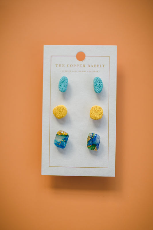 Ellie Micro Studs - Blue & Yellow